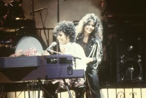 Prince with his Bag End cabinets and Apollonia, Apollonia opened for prince on the Purple rain tour